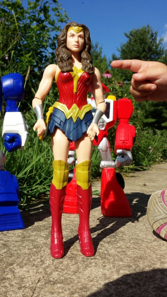 Wonder Woman with her buddies, the Rescue Bots, we didnt pack her this time.