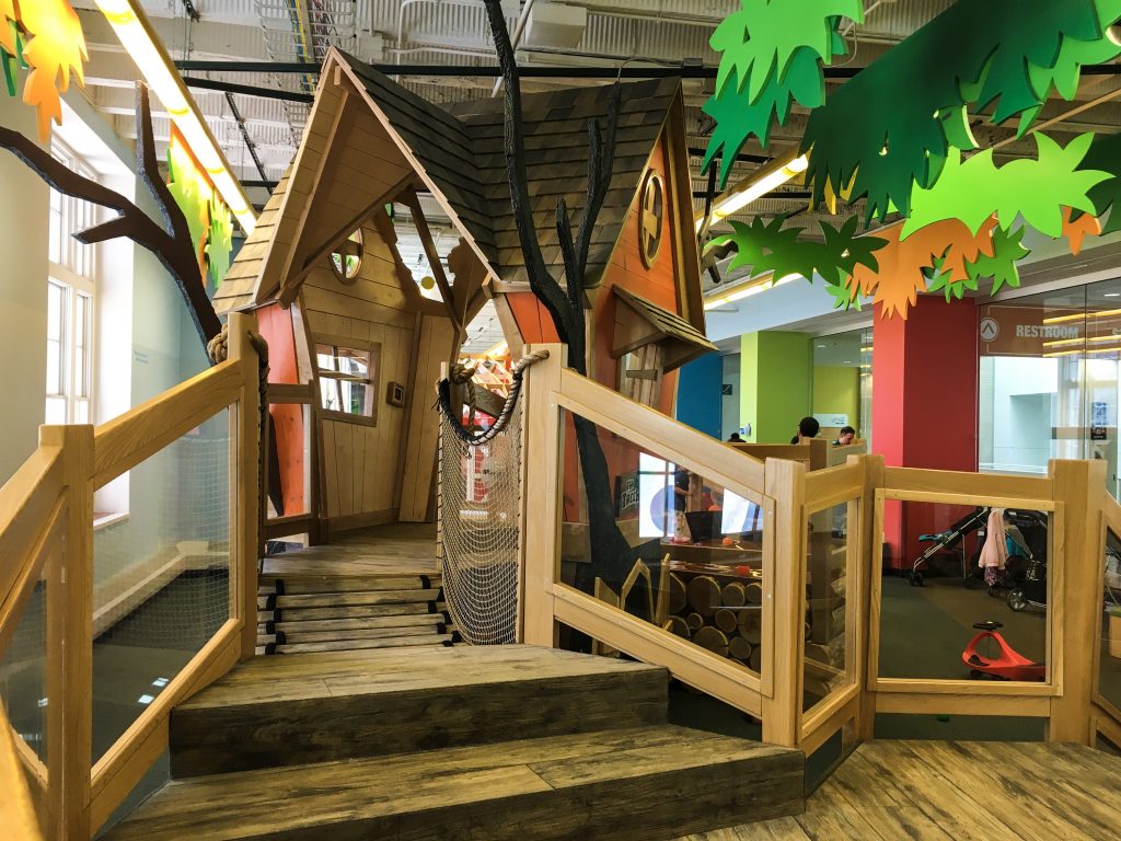 A playhouse that is designed to look like it's in a tree at COSI, Center of Science and Industry. Columbus childrens museum