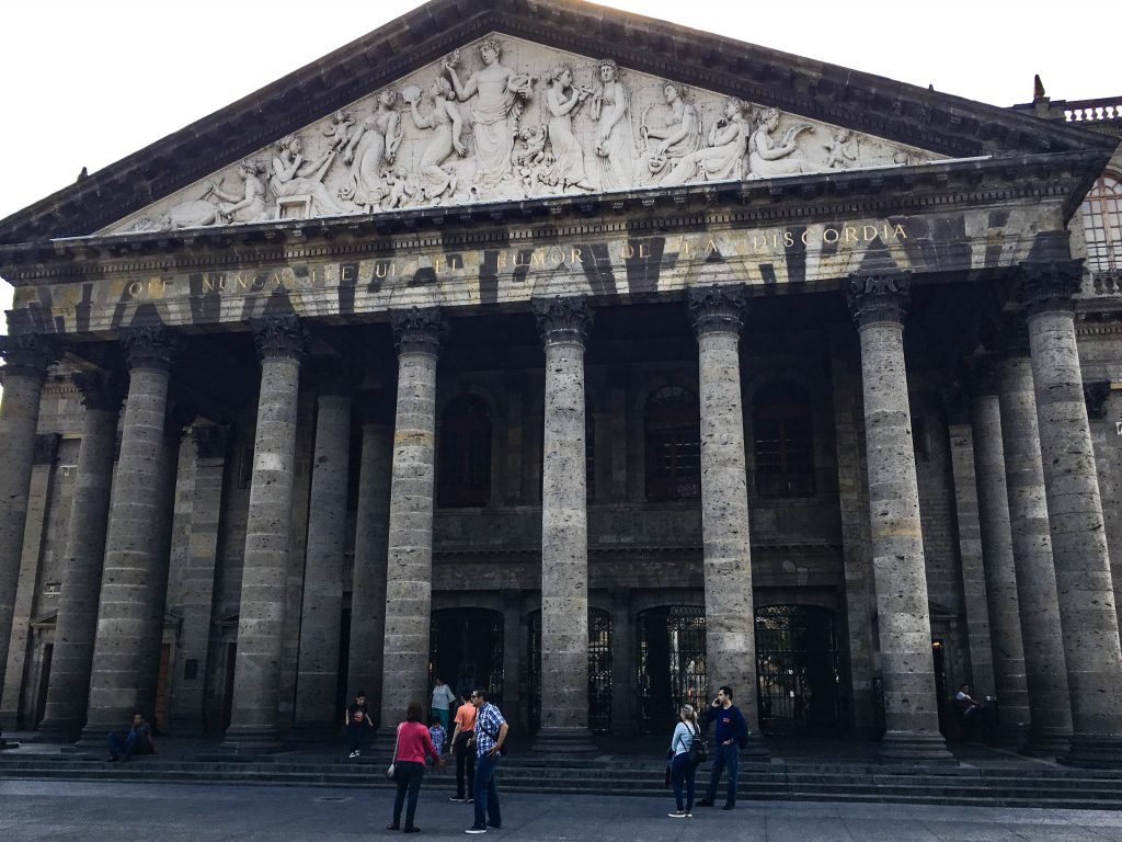 A theatre in the centro with intricate carvings.