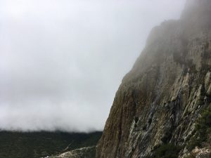 The Pena de Bernal shrouded in fog, because making friends can be a challenge at times.