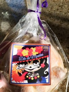 "Dead bread" in a plastic package with a colorful Catrina drawing as the label.