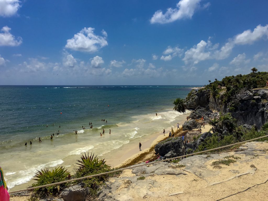 A picture of the beach from the Mayan Ruins in Tulum.