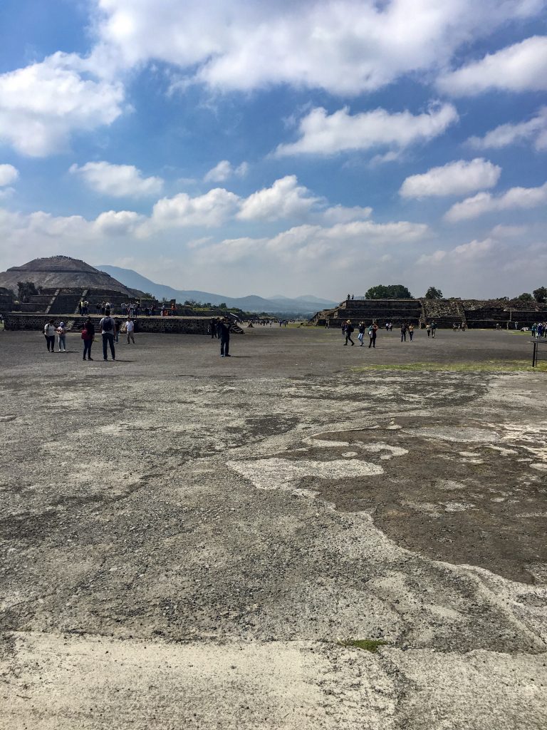 A ground level view of the Avenue of the Dead, Teotihuacan, facing away from the Pyramid of the Moon.