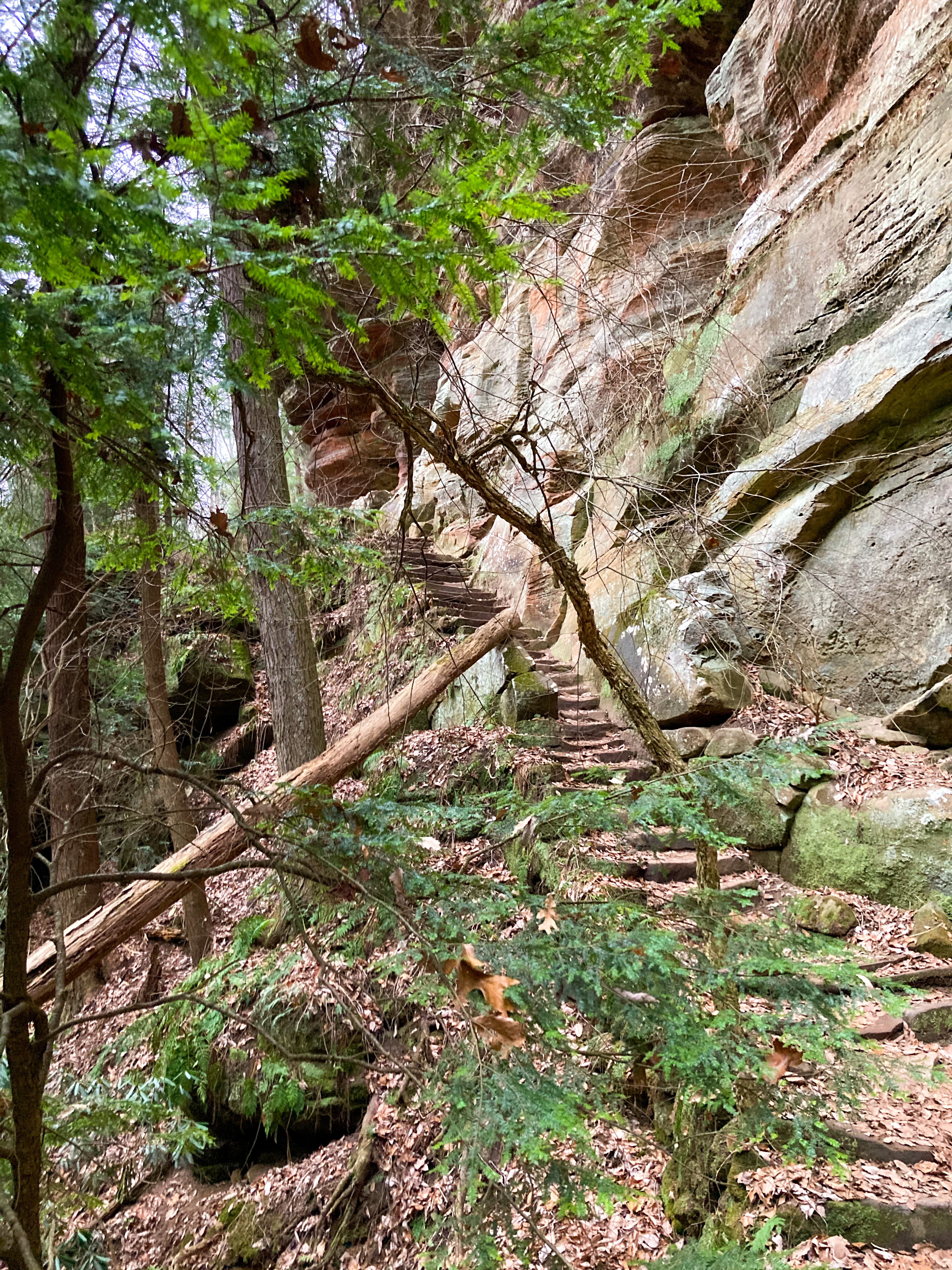 rock staircase up the sheer rock face.